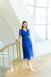 Rochie din matase cu volane, albastra