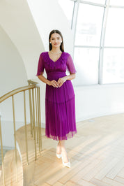 Rochie din matase cu volane, mov