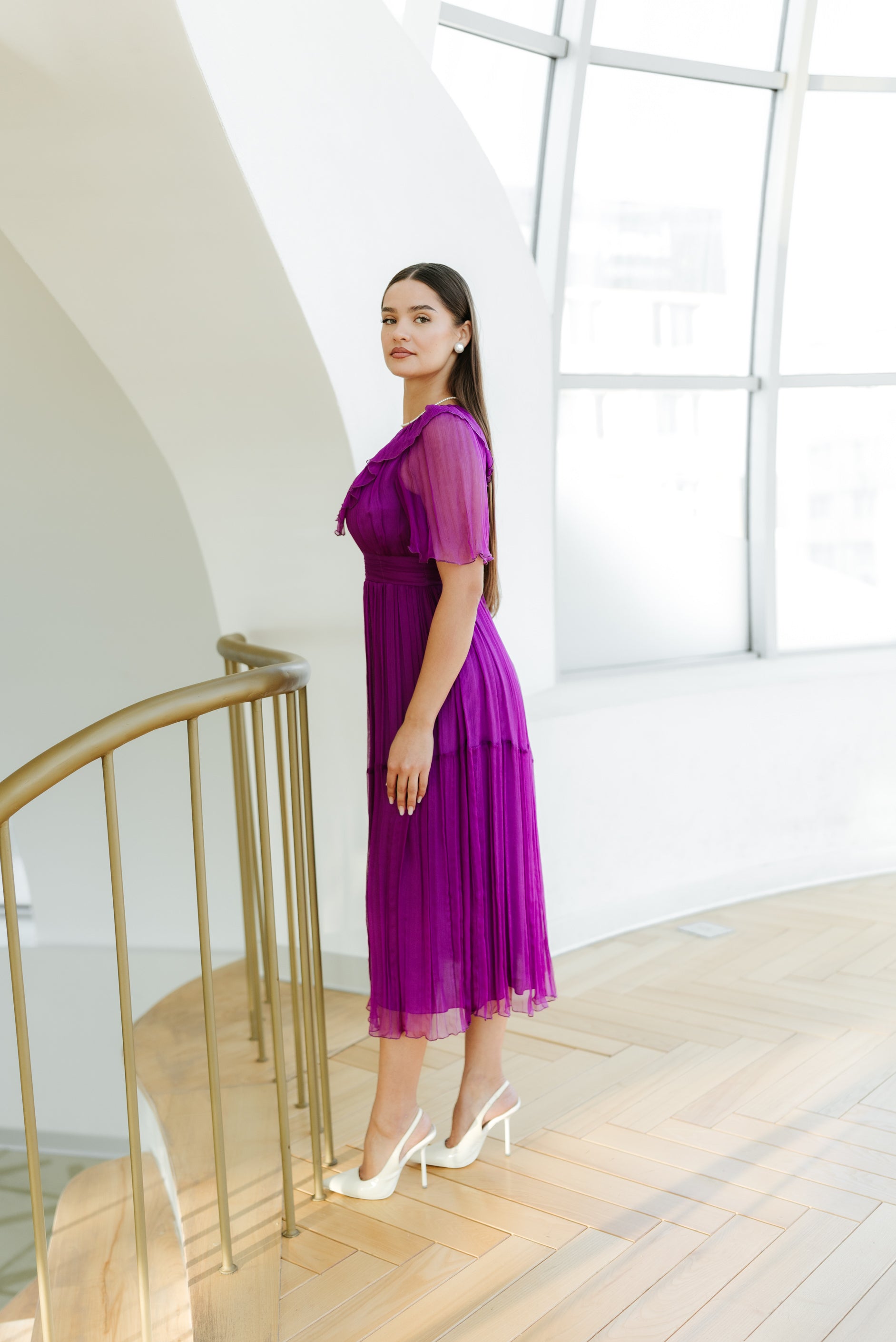 Rochie din matase cu volane, mov