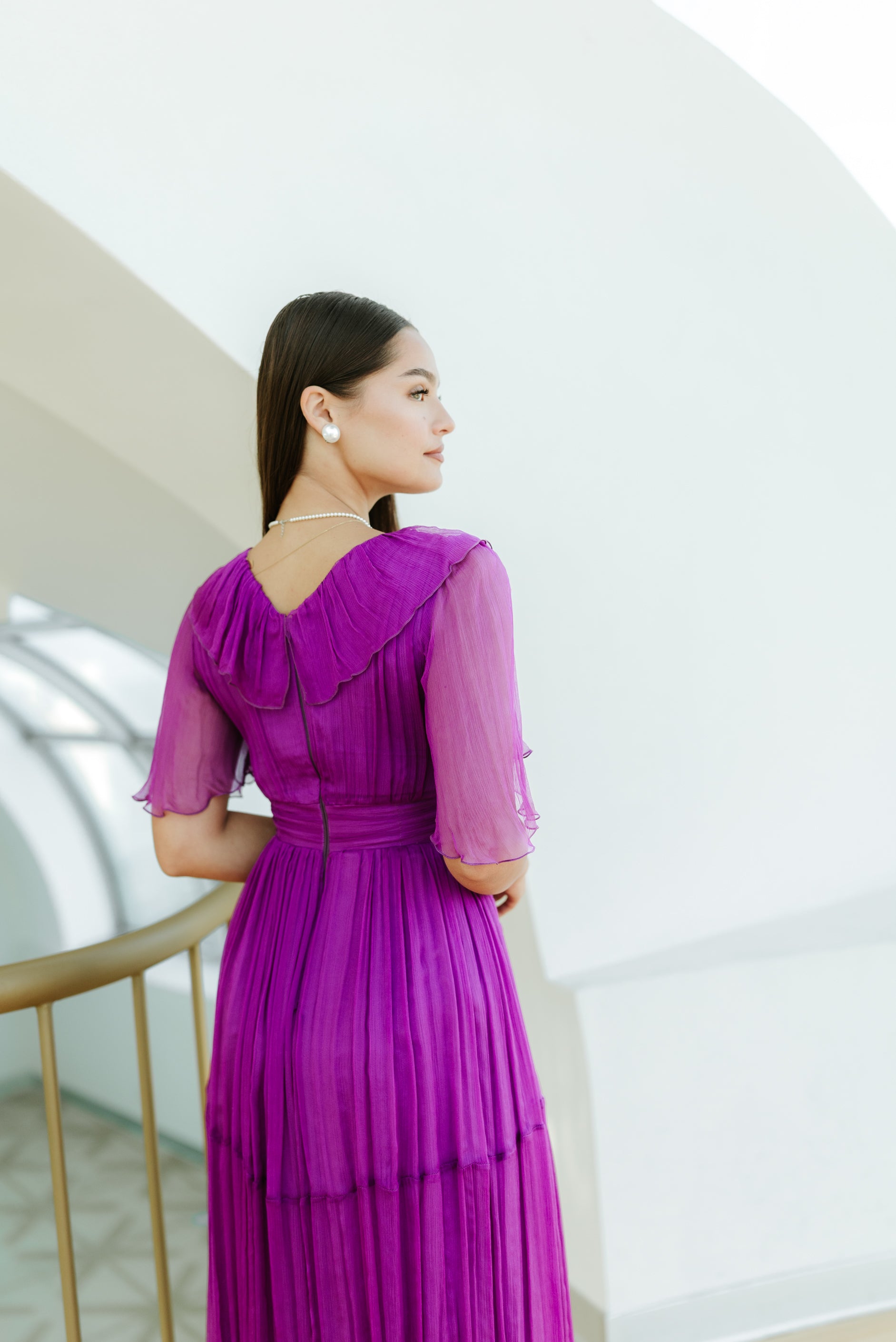 Rochie din matase cu volane, mov