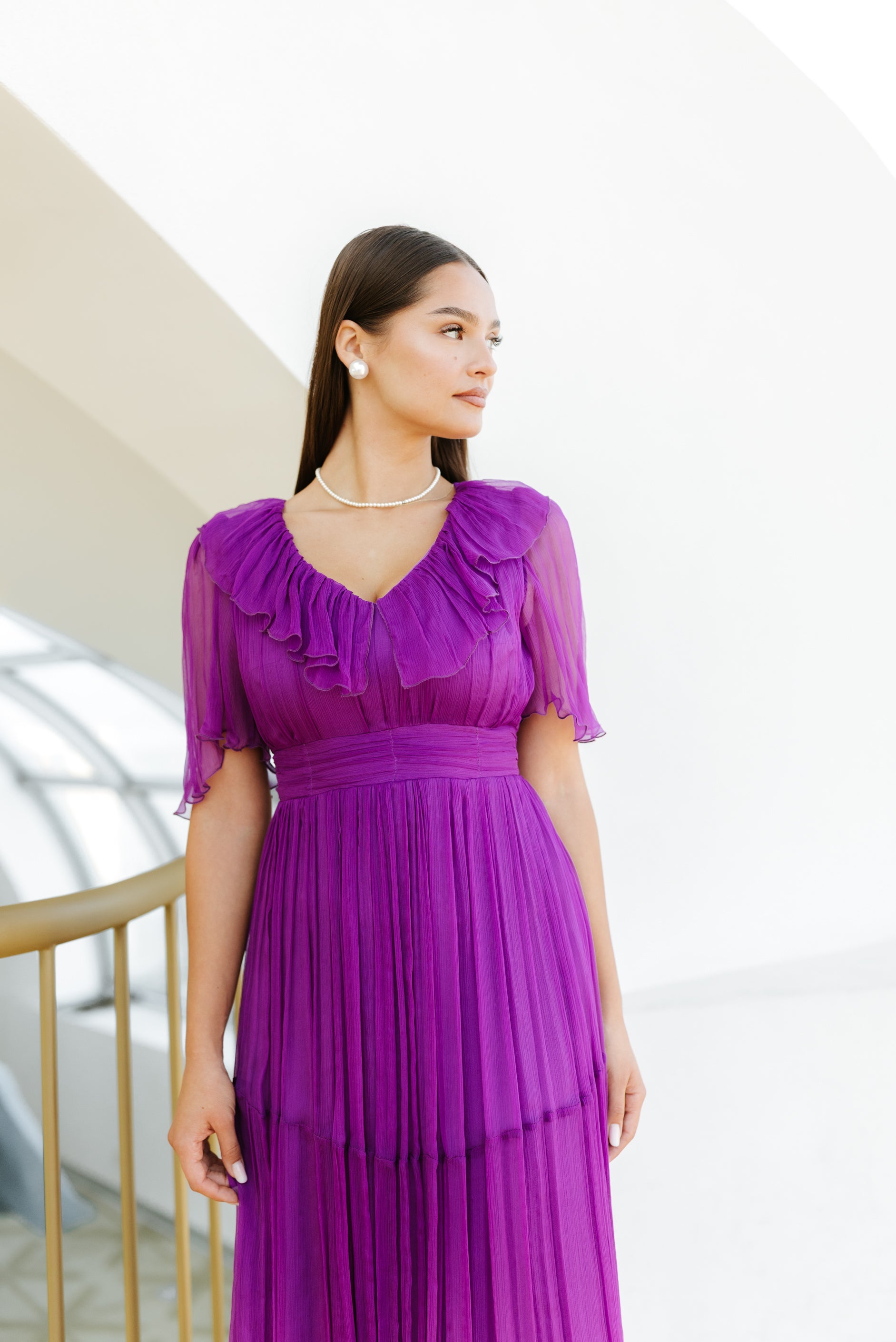 Rochie din matase cu volane, mov