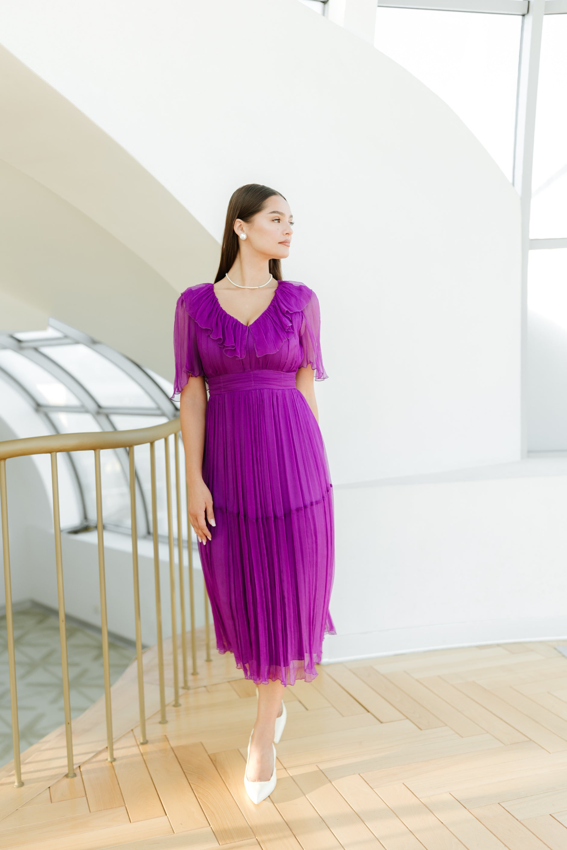 Rochie din matase cu volane, mov