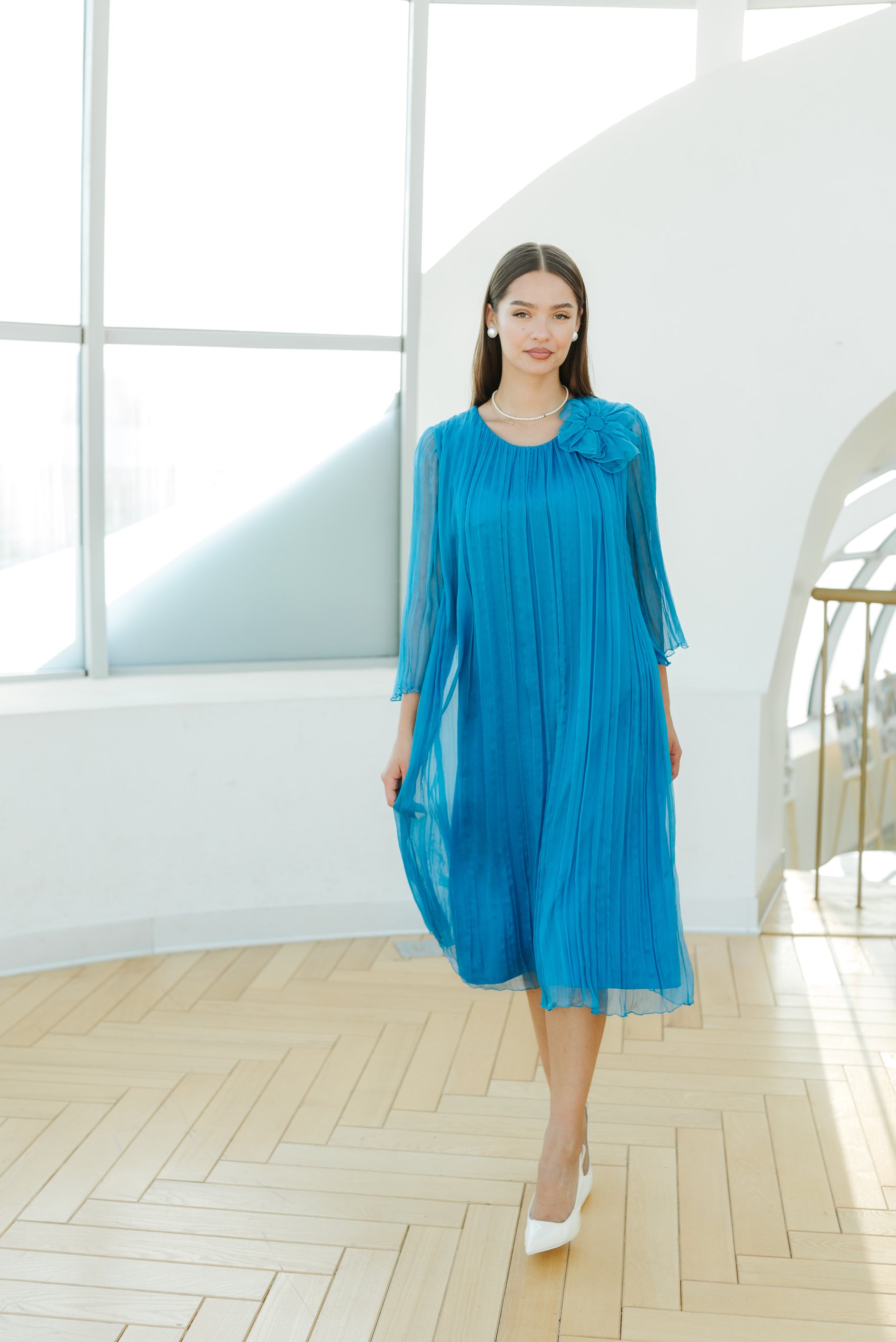 Rochie lejera din matase, turcoaz