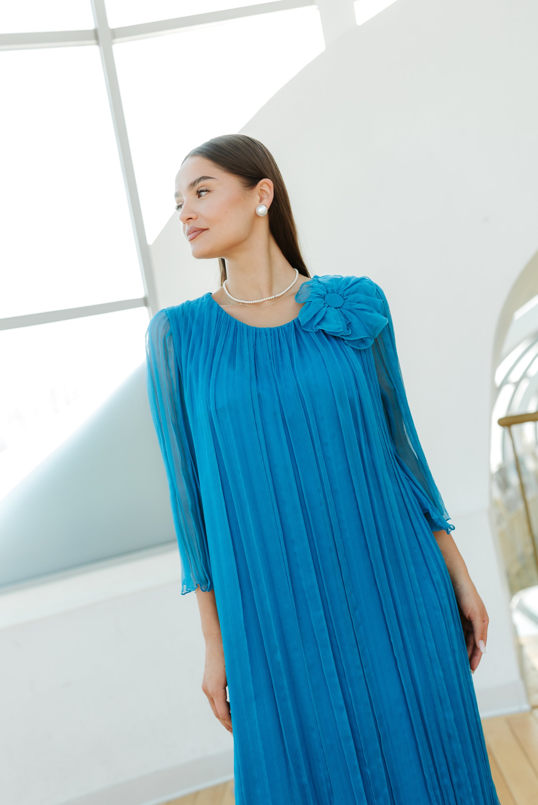 Rochie lejera din matase, turcoaz