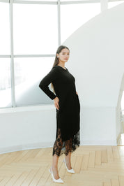 Rochie jersay cu dantela, neagra