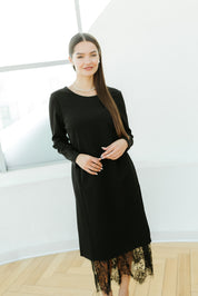 Rochie jersay cu dantela, neagra