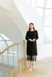 Rochie jersay cu dantela, neagra