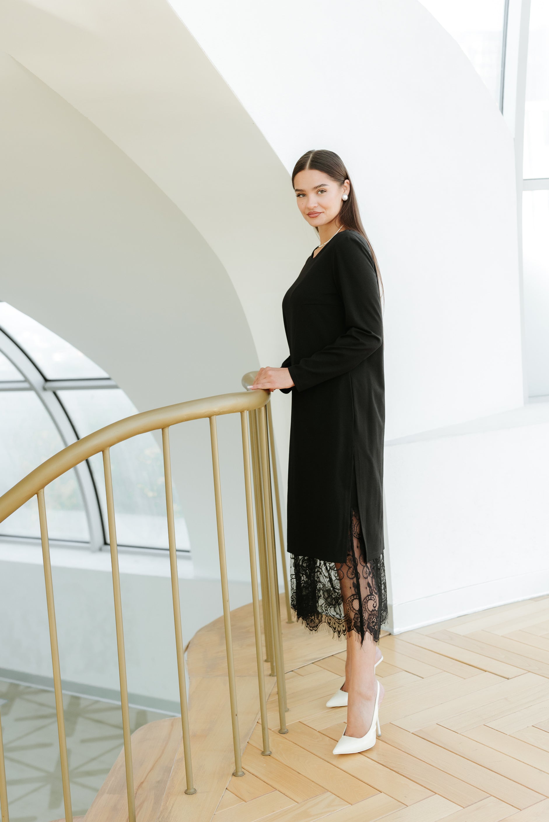 Rochie jersay cu dantela, neagra