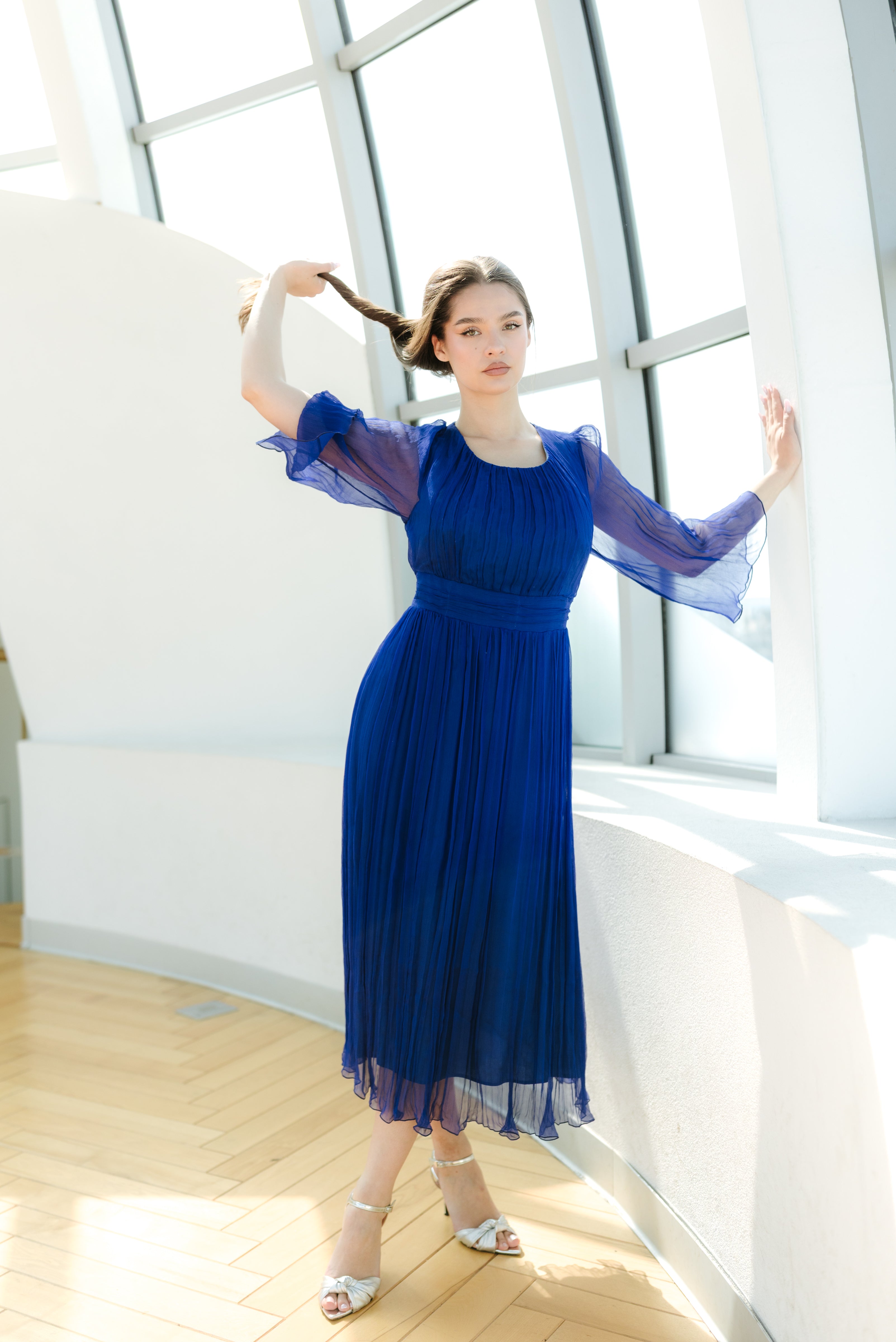 Rochie din matase midi, albastra