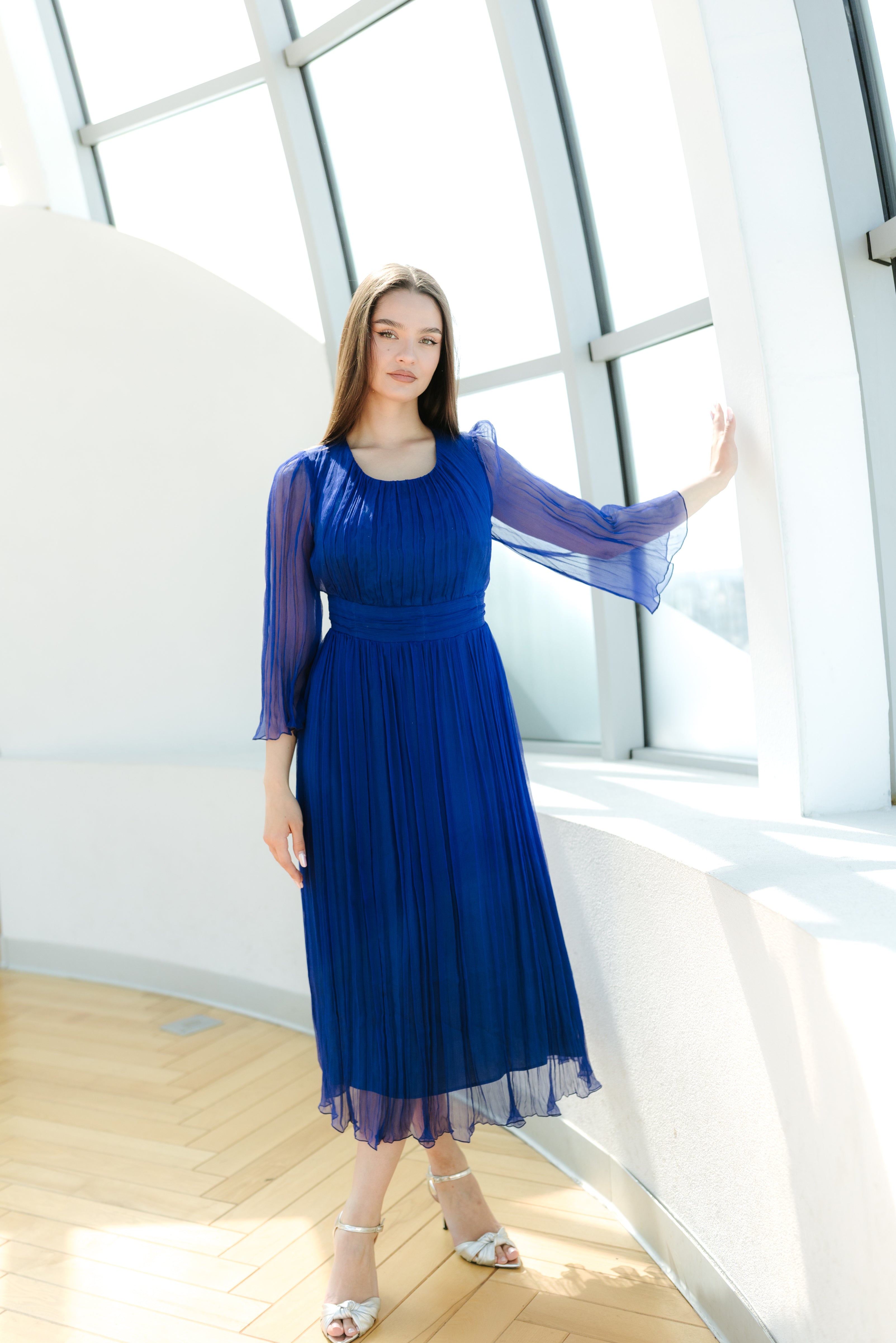 Rochie din matase midi, albastra