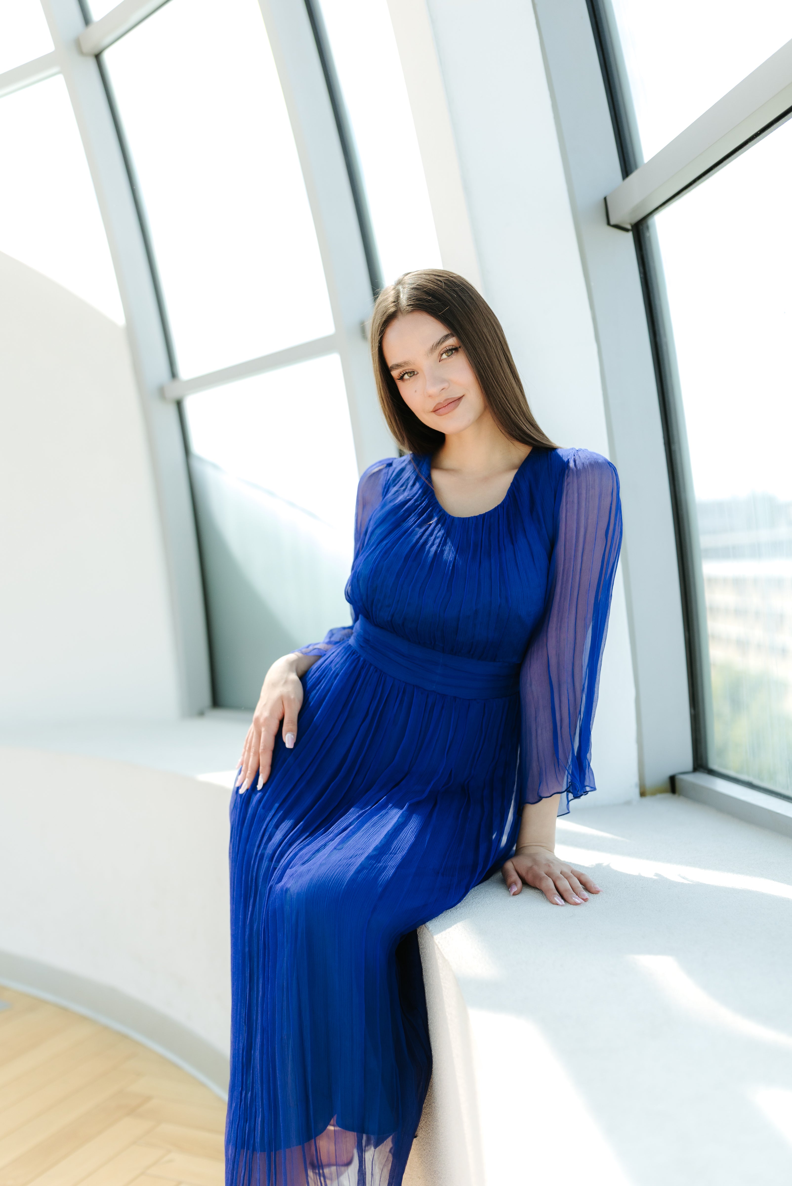 Rochie din matase midi, albastra