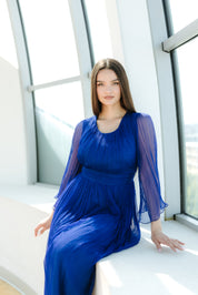 Rochie din matase midi, albastra