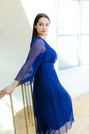 Rochie din matase midi, albastra