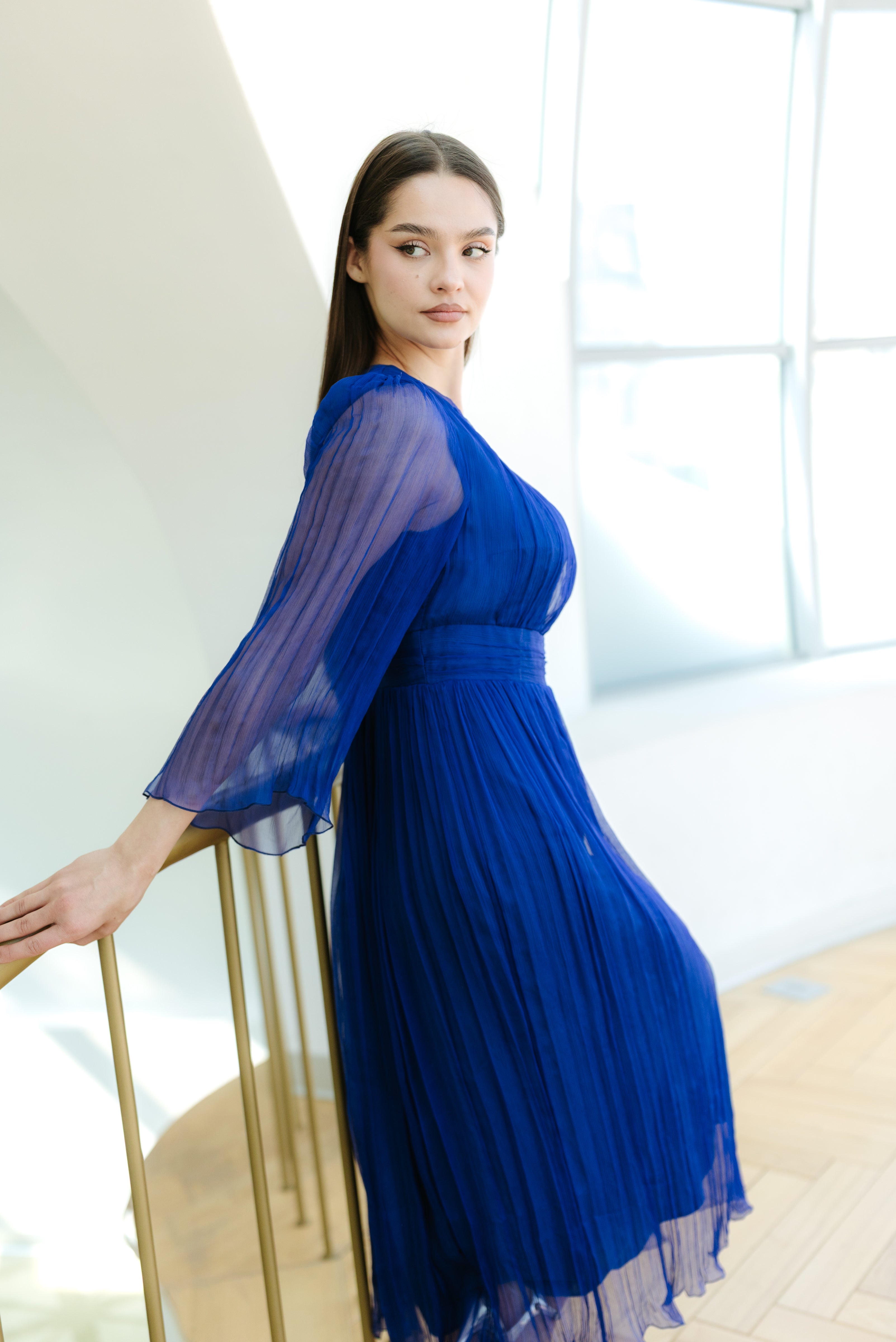 Rochie din matase midi, albastra