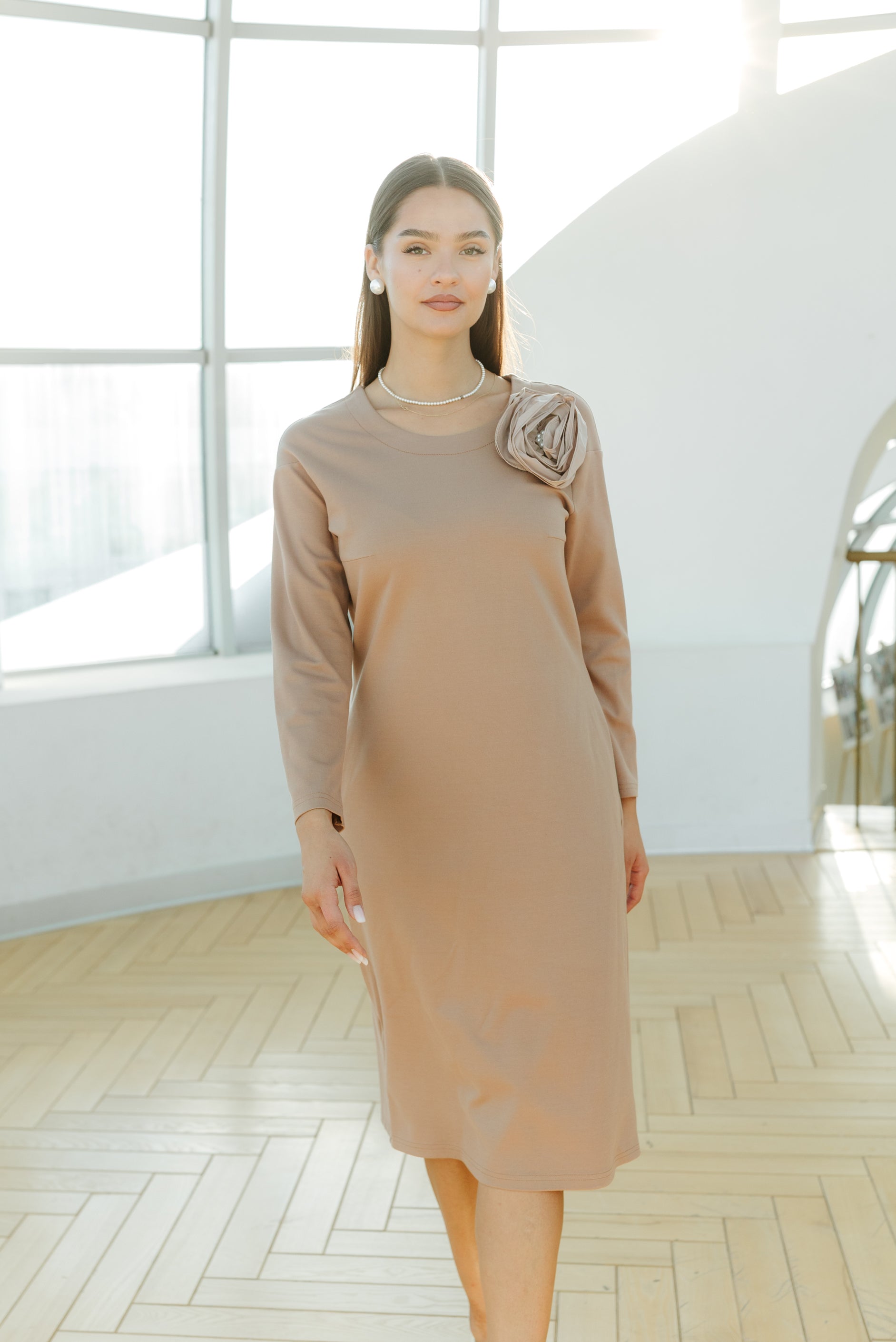Rochie jersay, crem