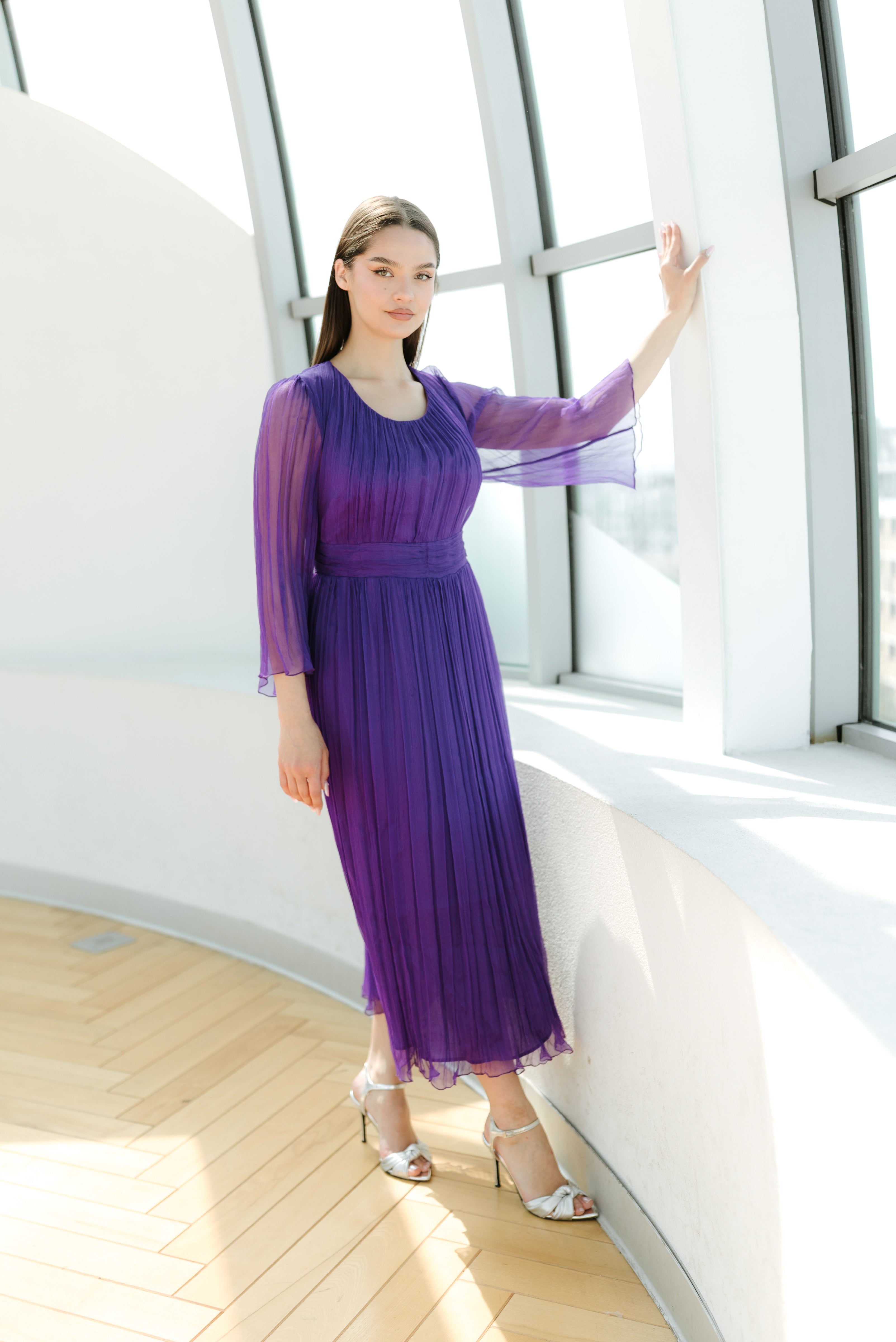 Rochie din matase midi, mov