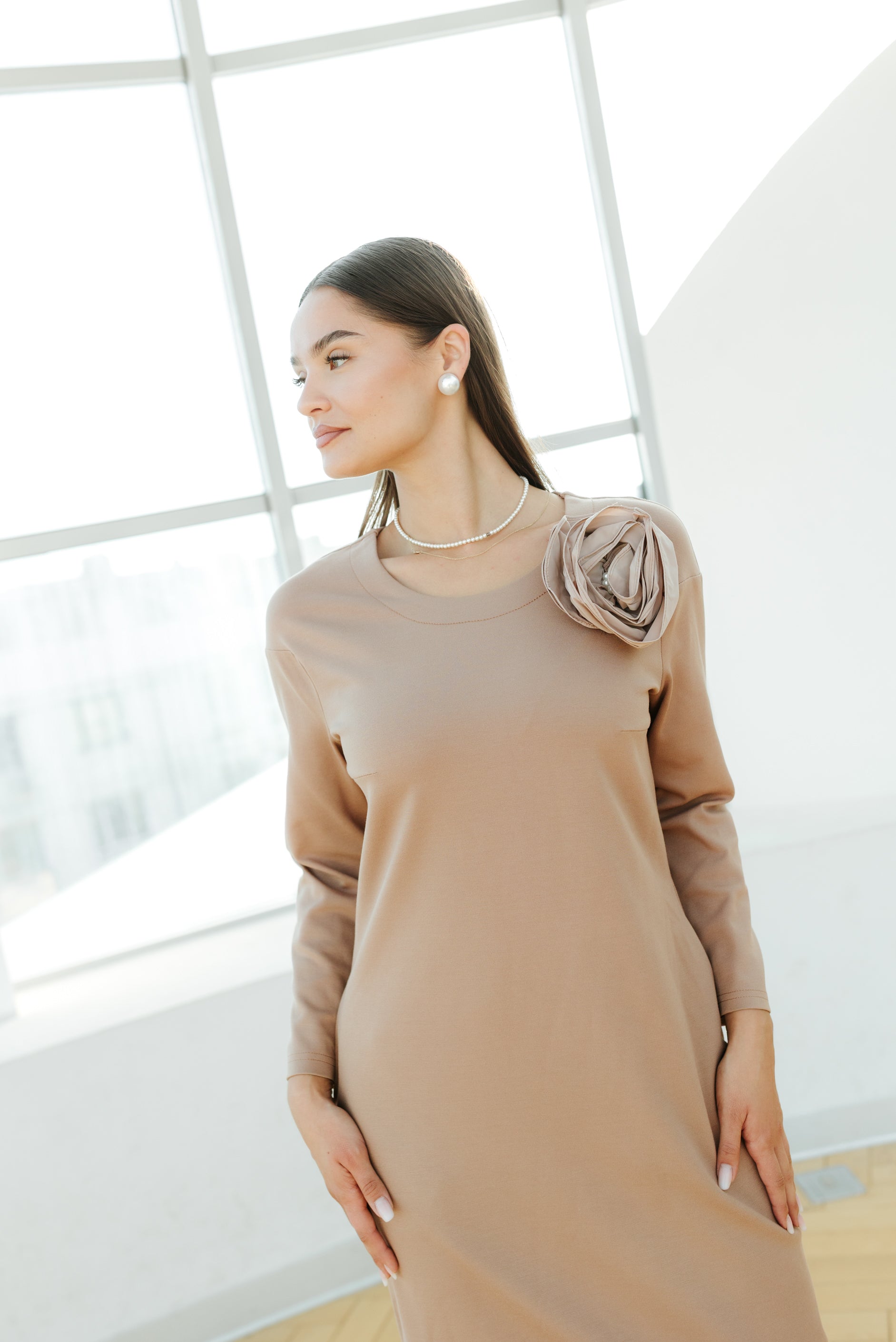 Rochie jersay, crem