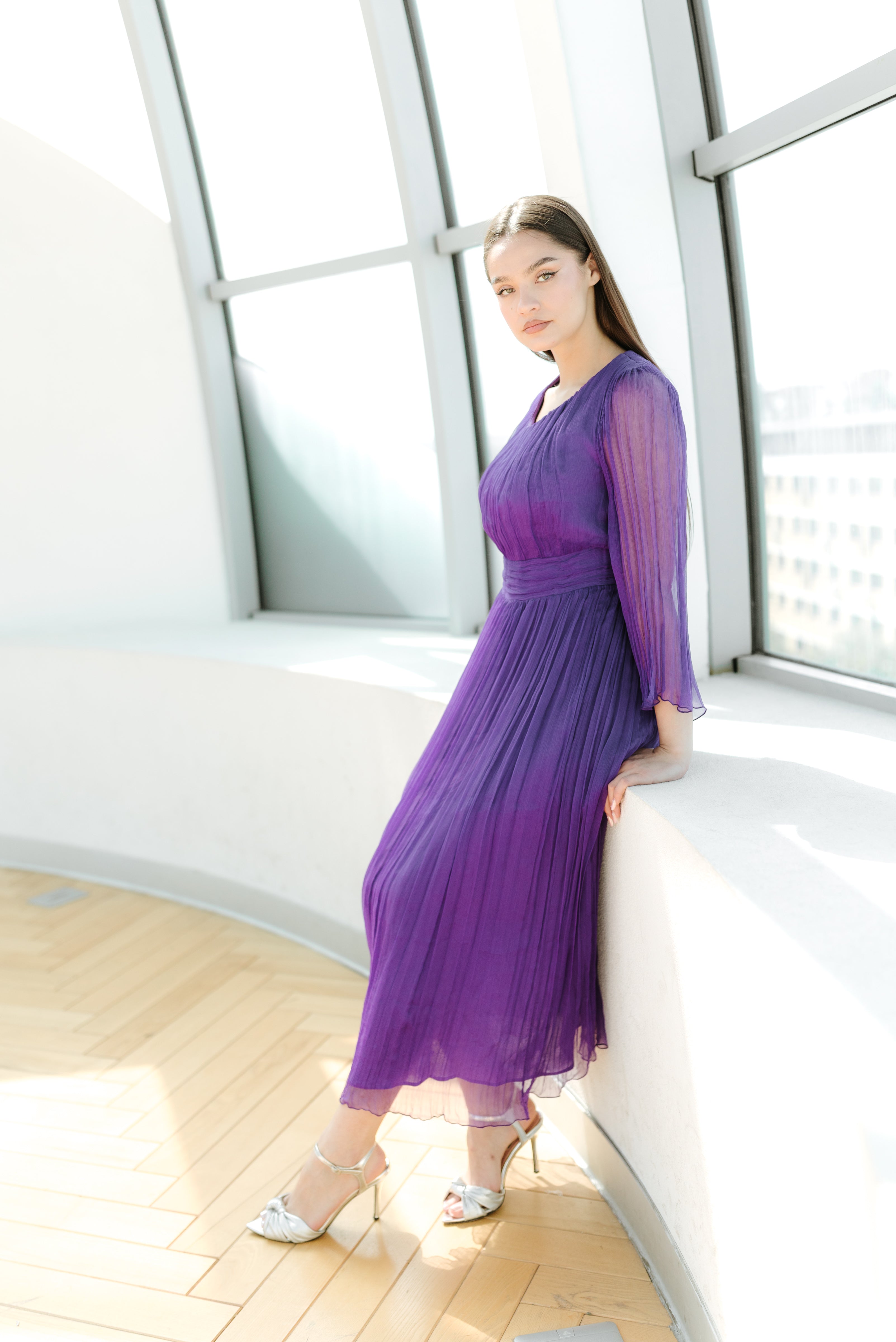 Rochie din matase midi, mov
