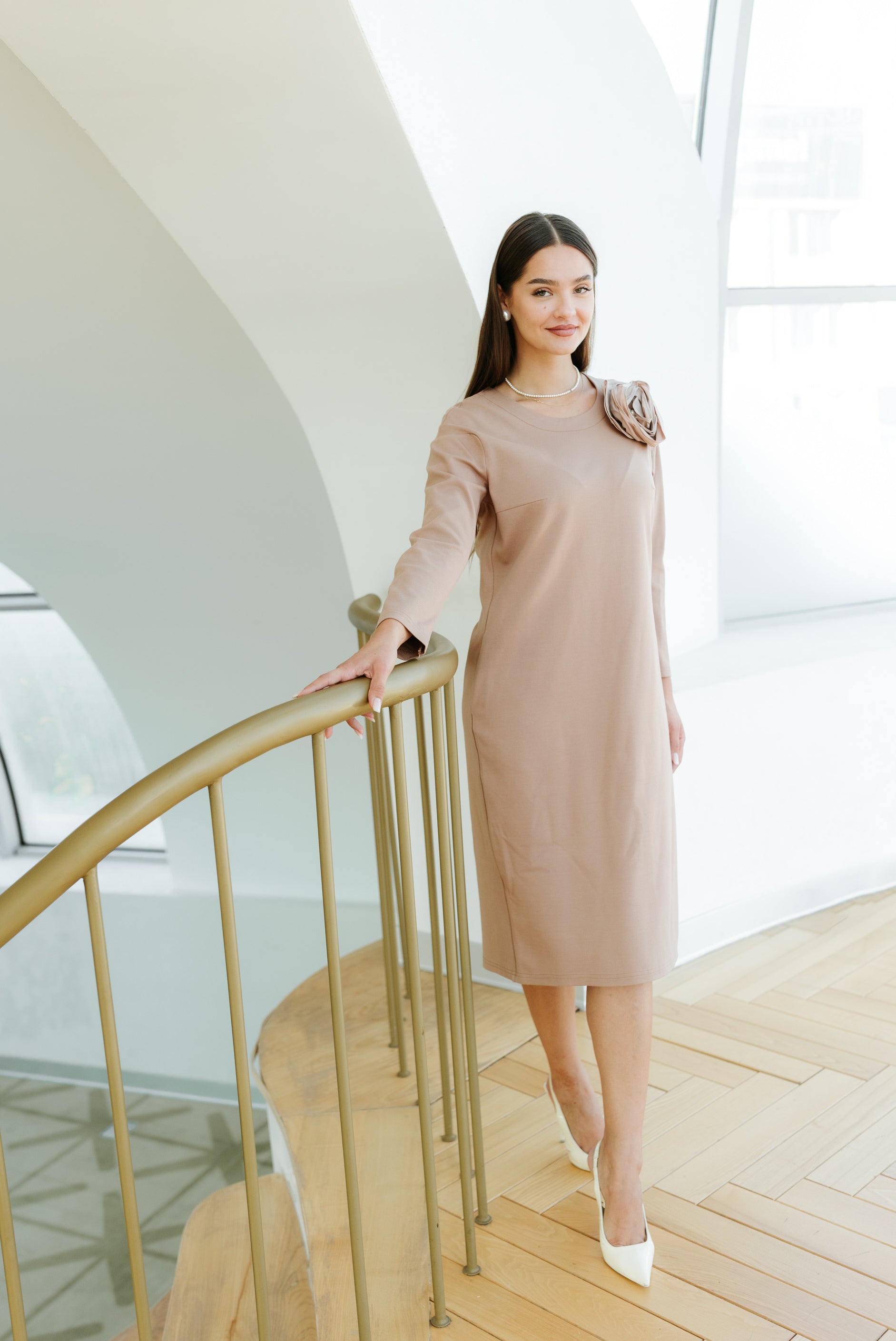 Rochie jersay, crem