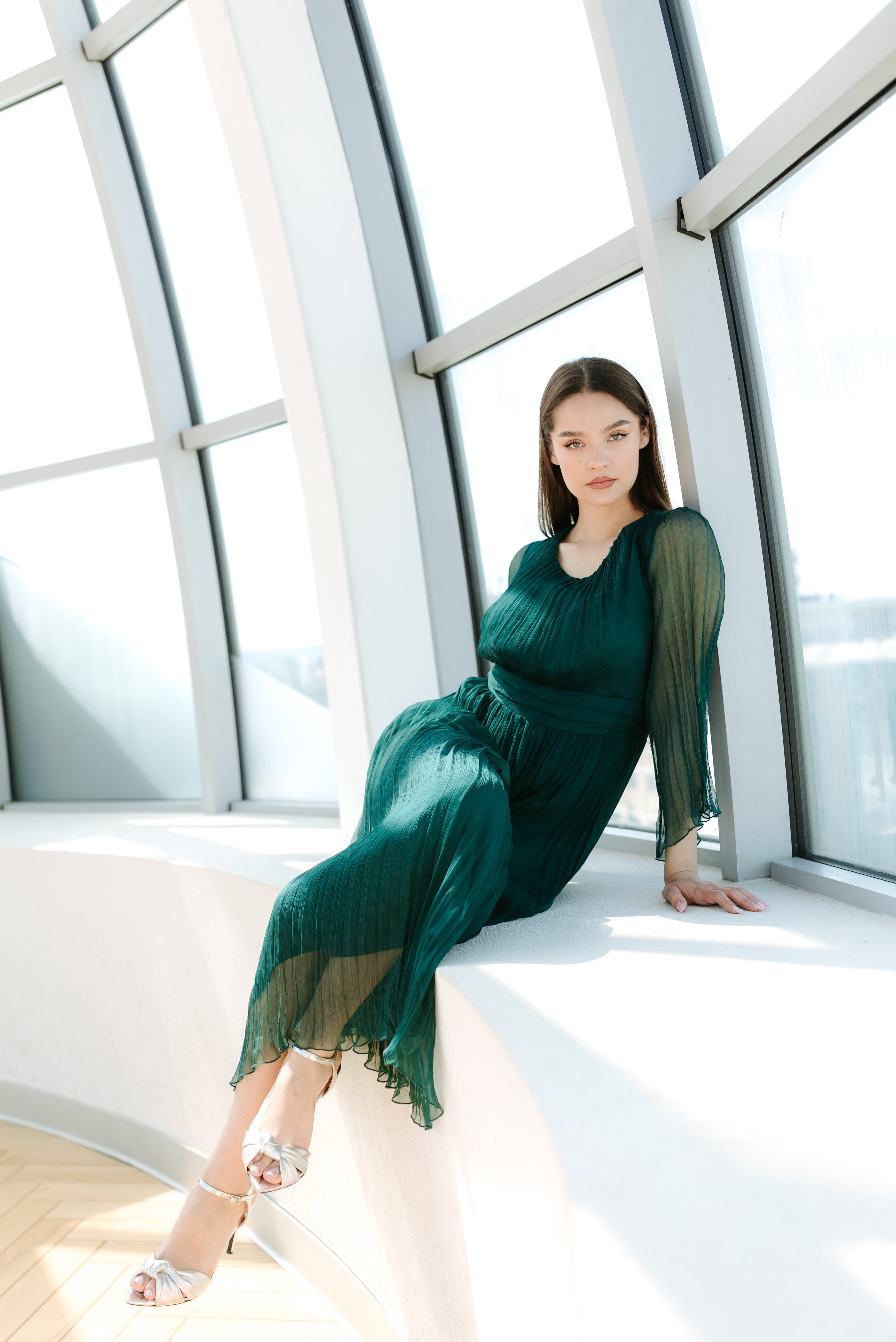Rochie din matase midi, verde