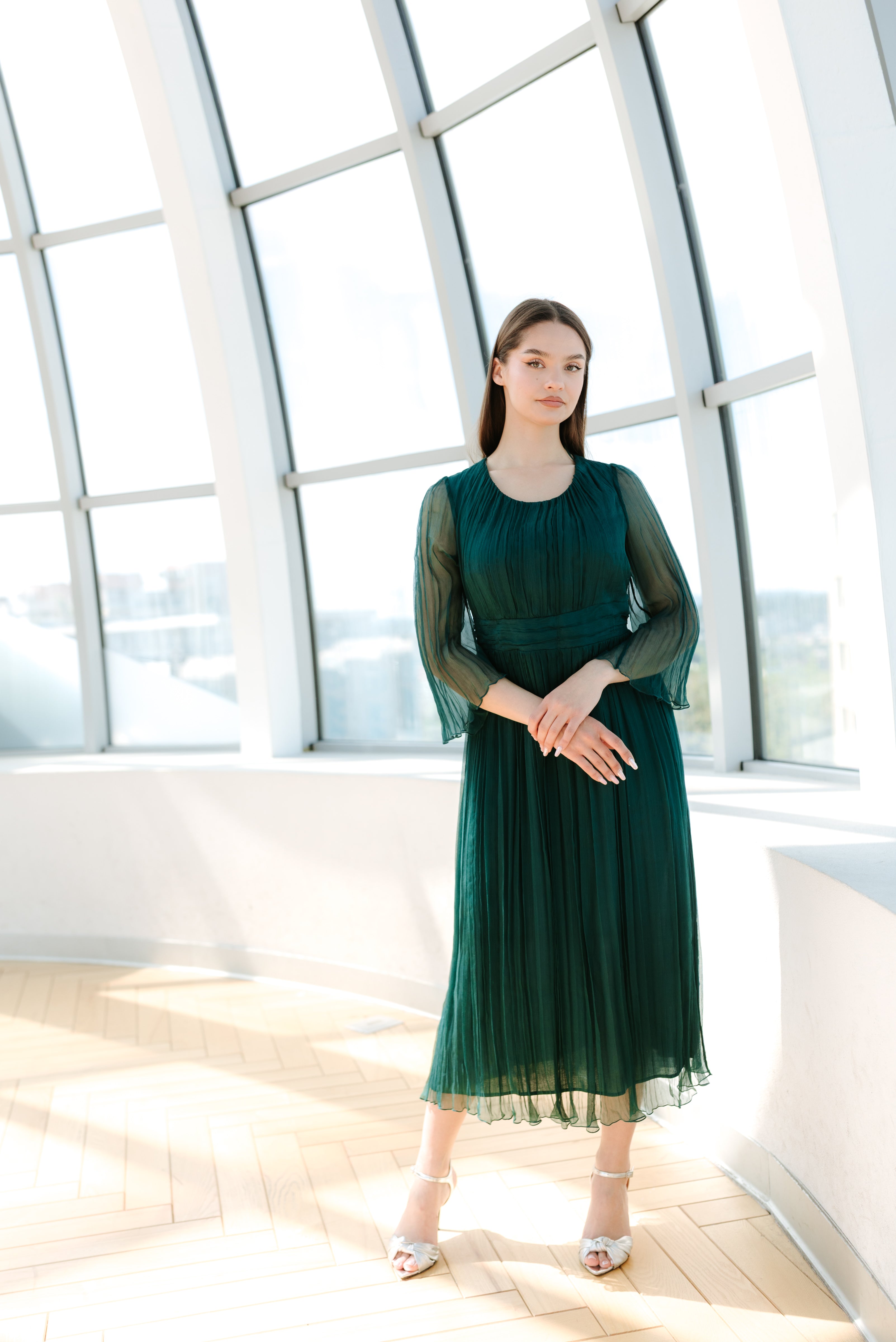 Rochie din matase midi, verde