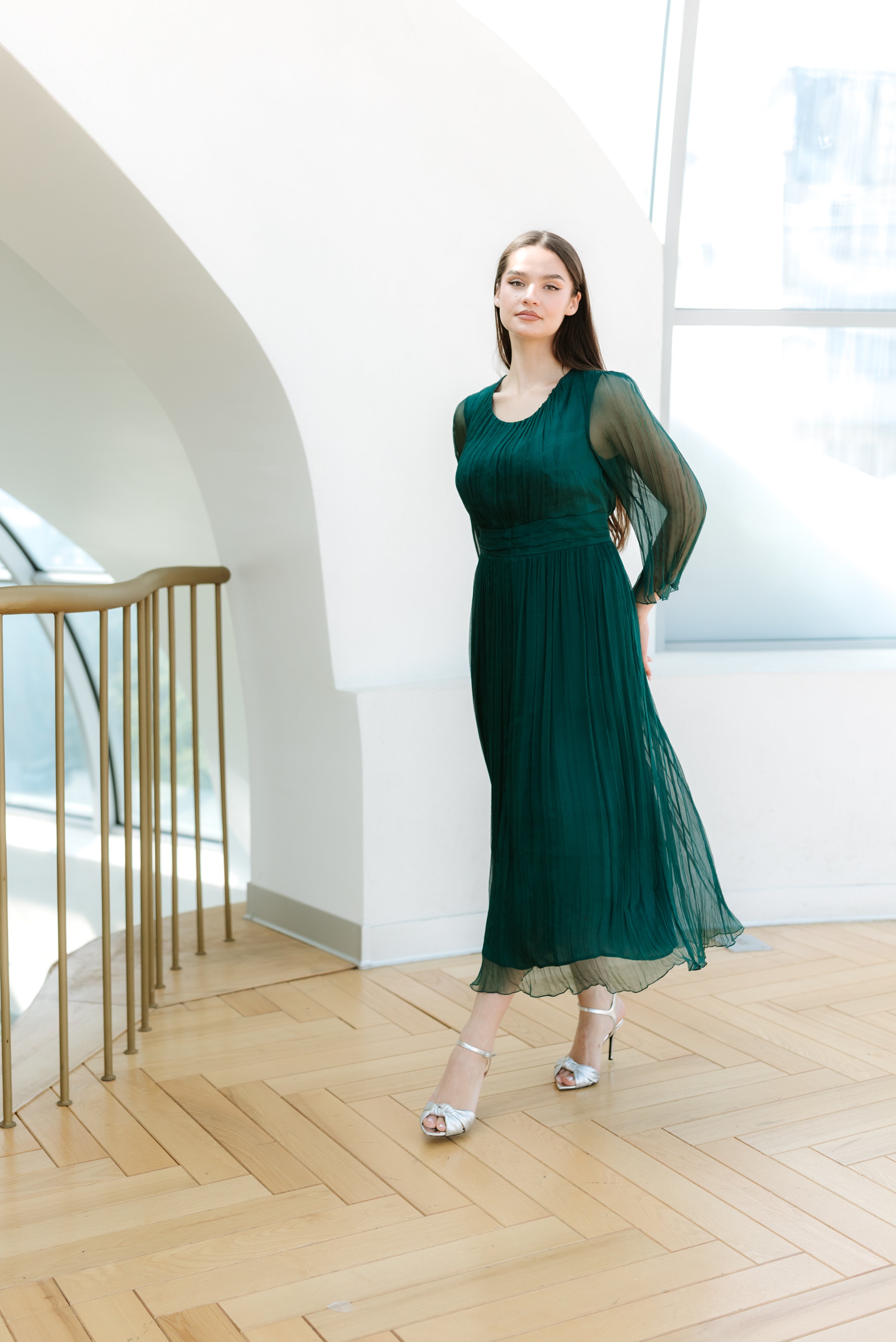 Rochie din matase midi, verde