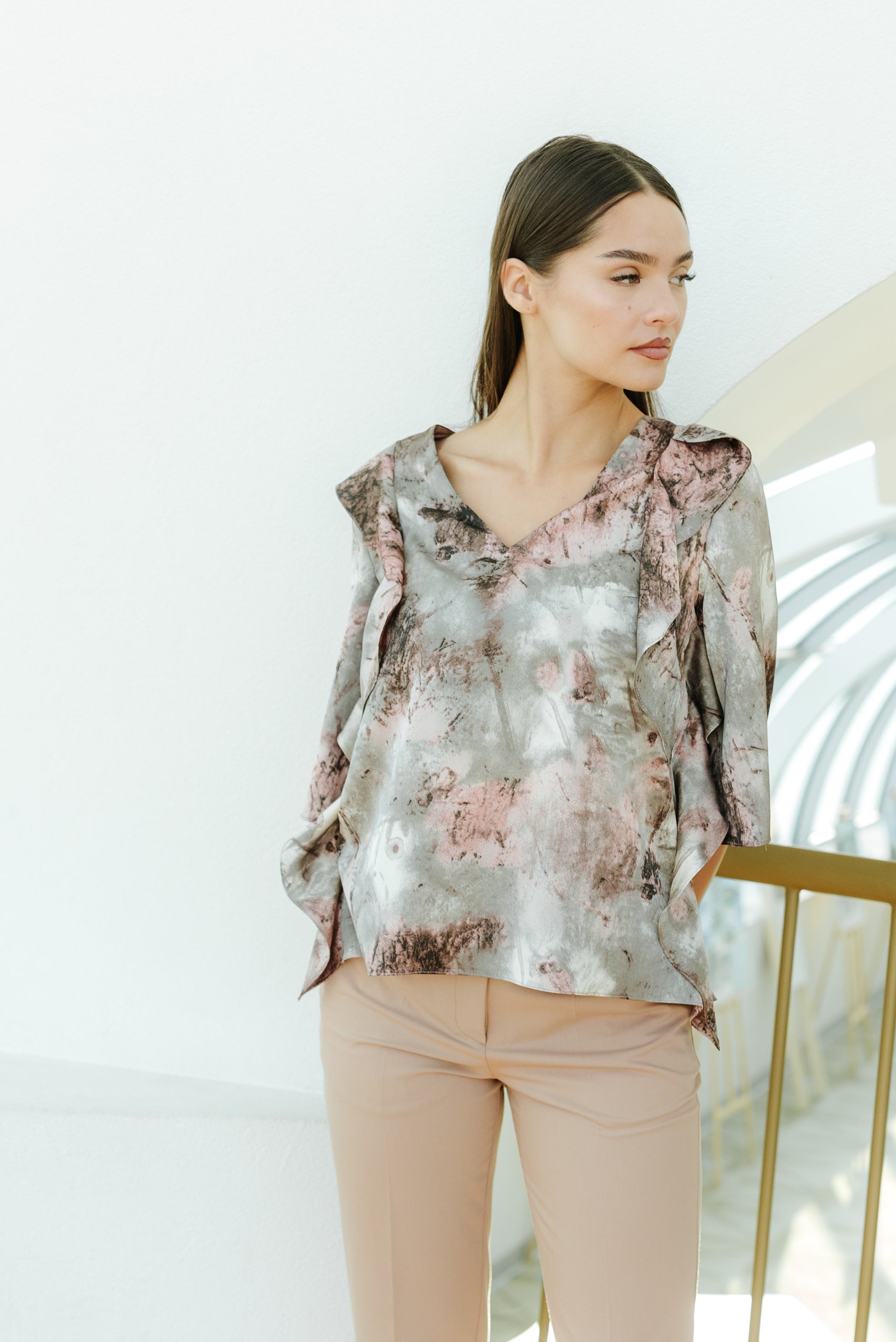 Bluza satin mov imprimat
