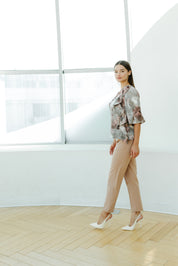 Bluza satin mov imprimat