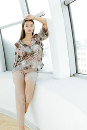 Bluza satin mov imprimat