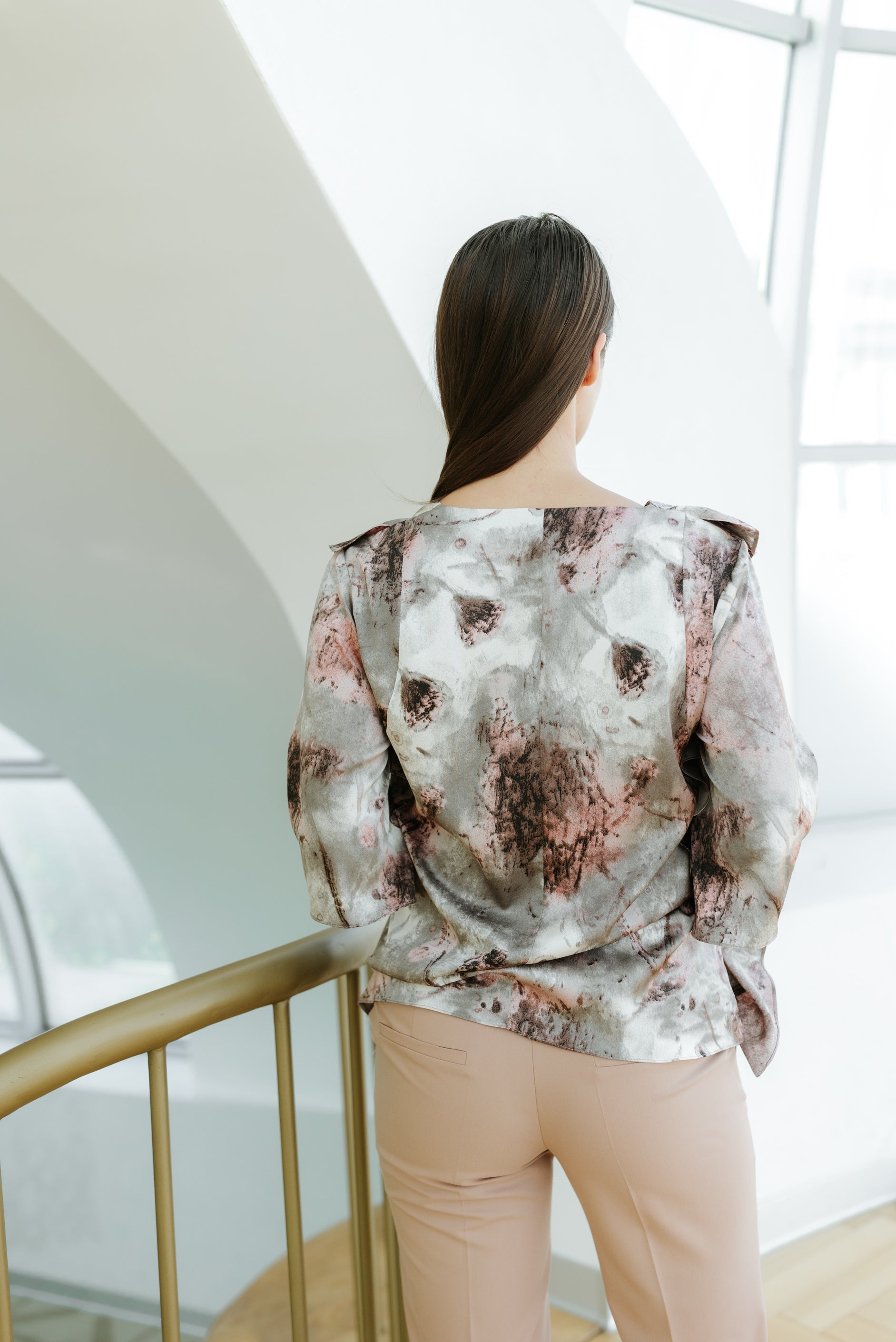 Bluza satin mov imprimat