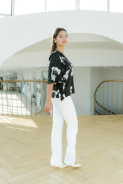 Bluza satin alb negru