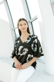 Bluza satin alb negru