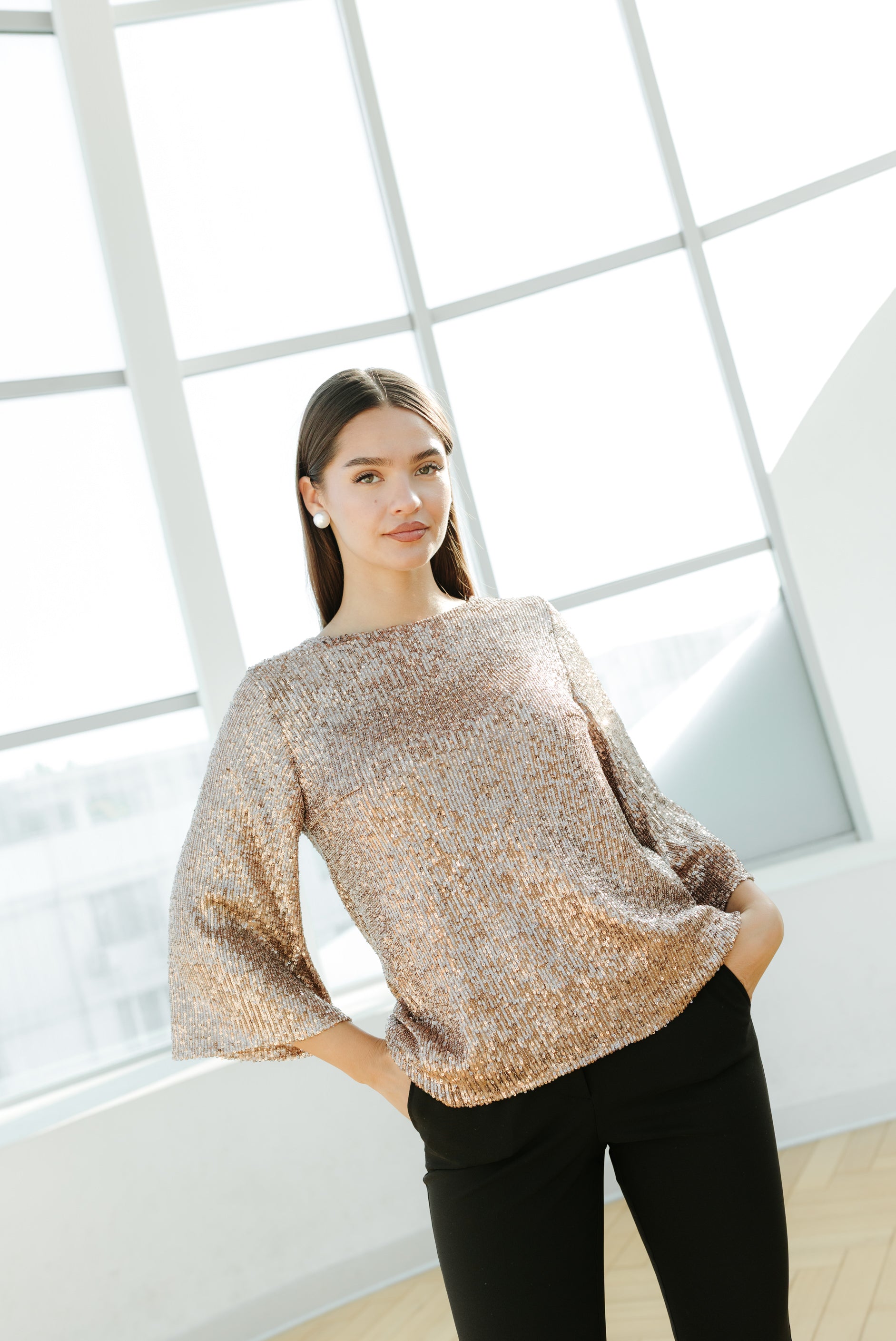 Bluza paiete crem