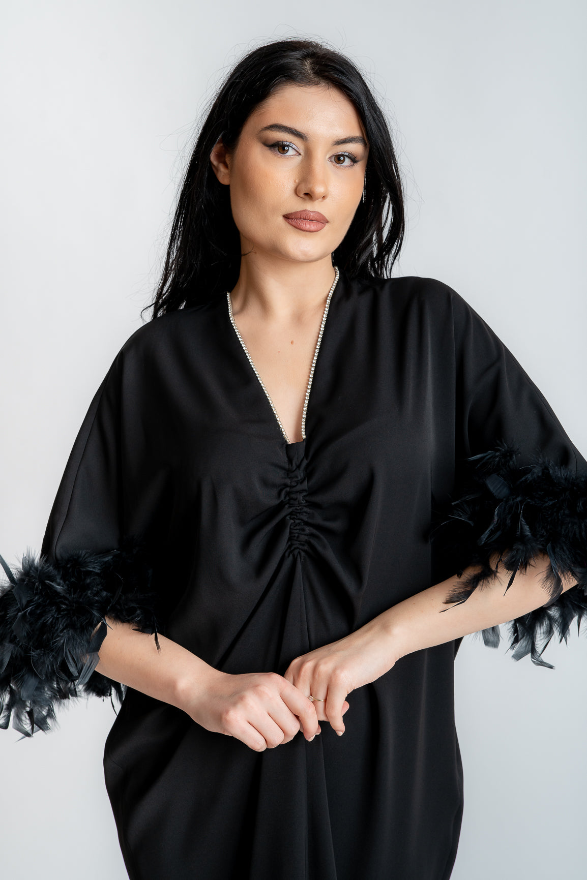 Rochie cu pene, neagra