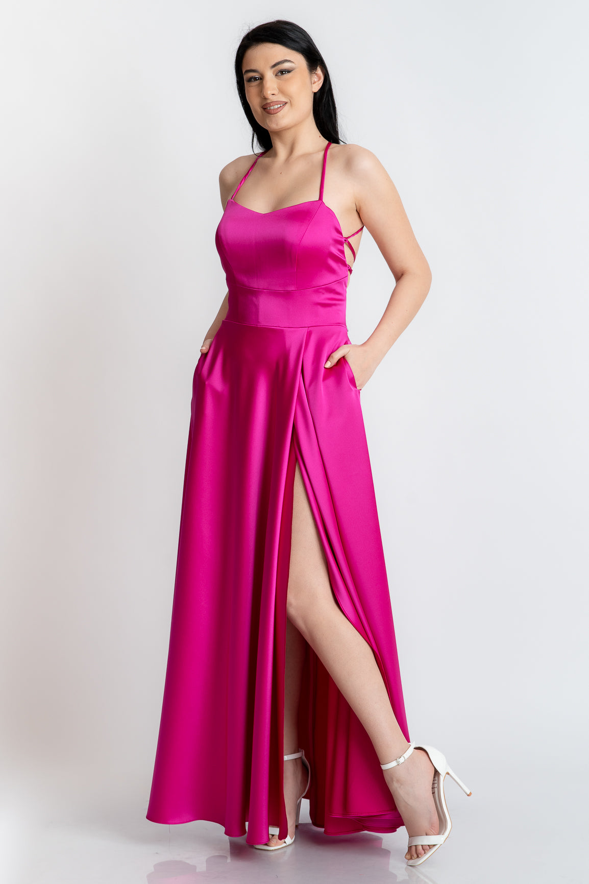 Rochie lunga cu spatele gol, fuxia