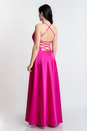 Rochie lunga cu spatele gol, fuxia