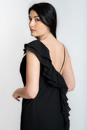 Rochie din voal cu volane, neagra