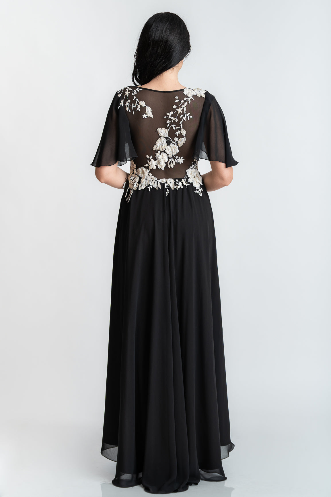 Rochie cu dantela alba aplicata, neagra