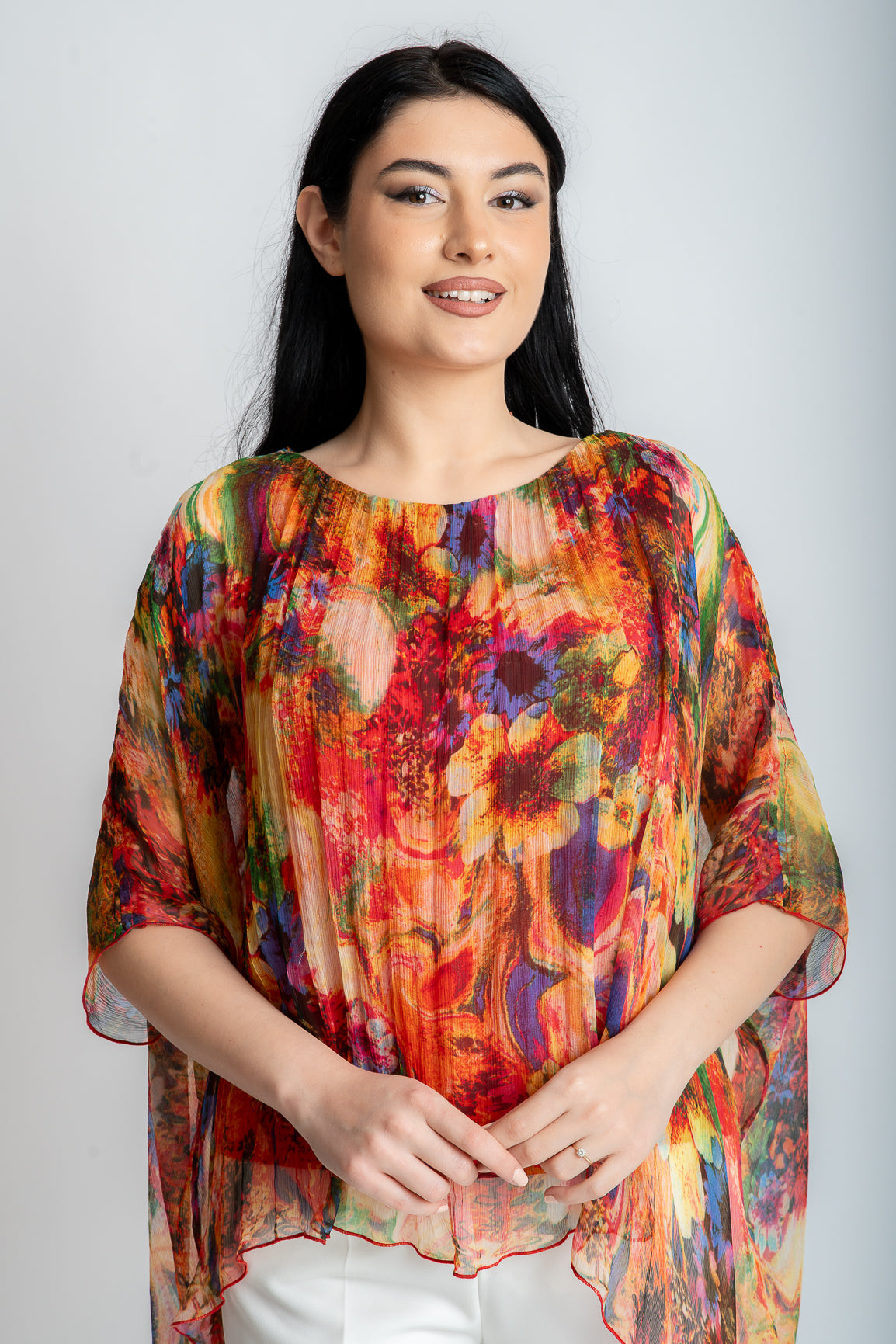 Bluza din matase imprimata, rosie