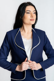 Sacou cu perle, bleumarin
