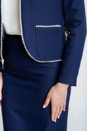 Sacou cu perle, bleumarin