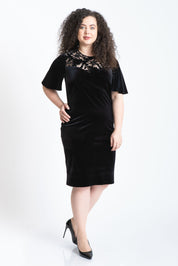 Rochie din catifea cu dantela, neagra