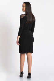 Rochie fronsata cu dantela pe umar, neagra