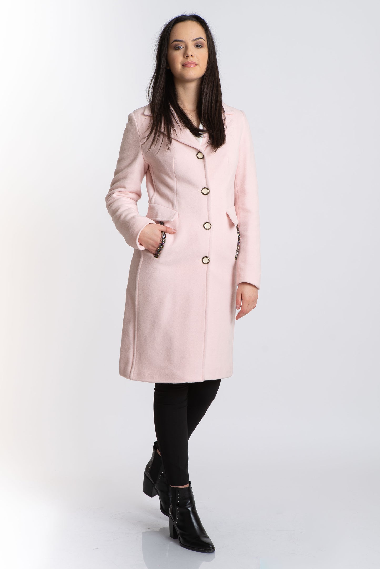 Palton cu buzunare si accesorii, roz
