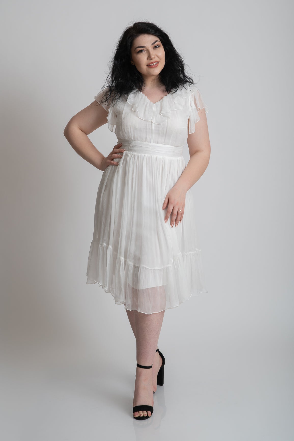Rochie din matase cu volane, alba