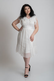 Rochie din matase cu volane, alba