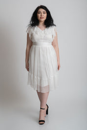 Rochie din matase cu volane, alba