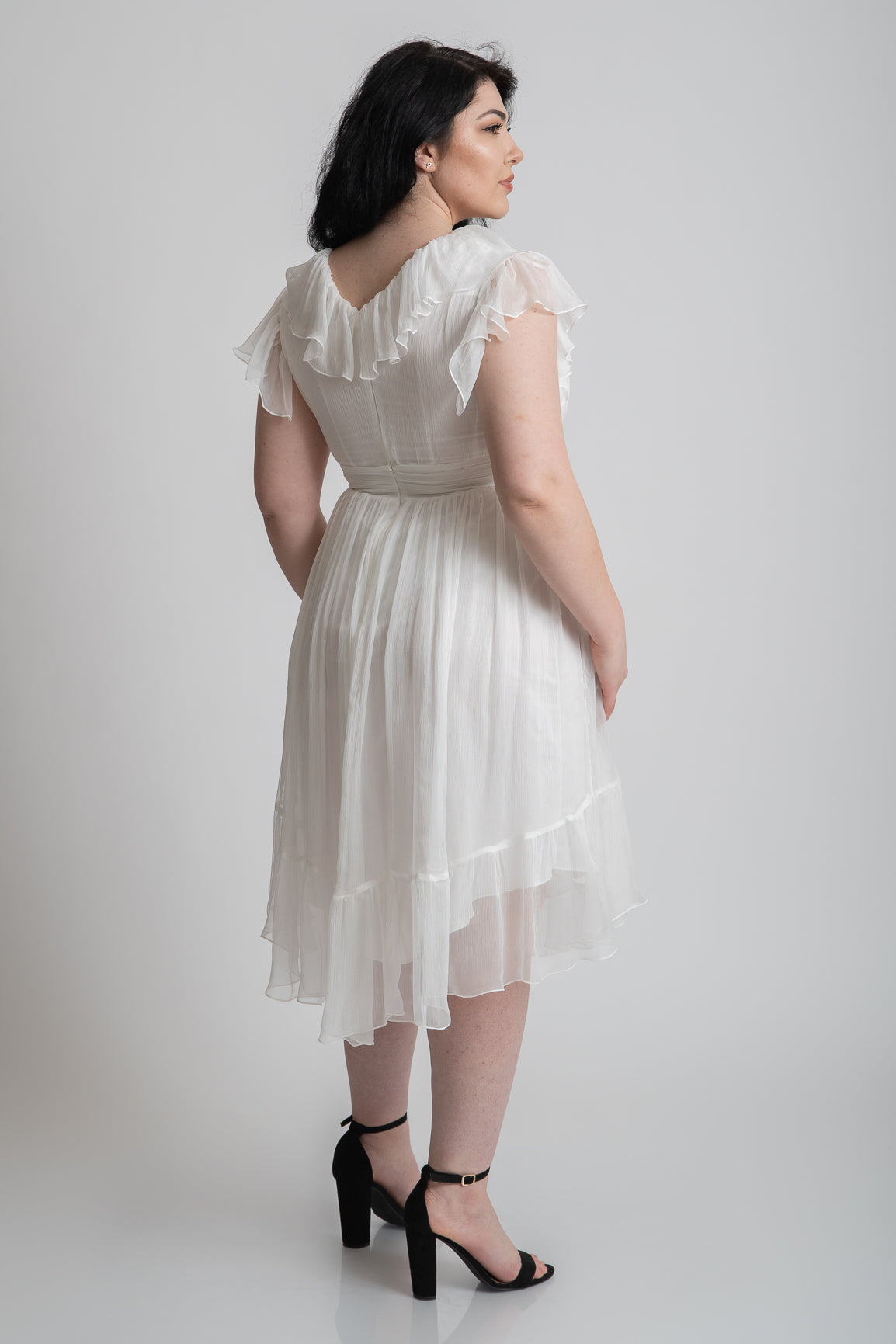 Rochie din matase cu volane, alba