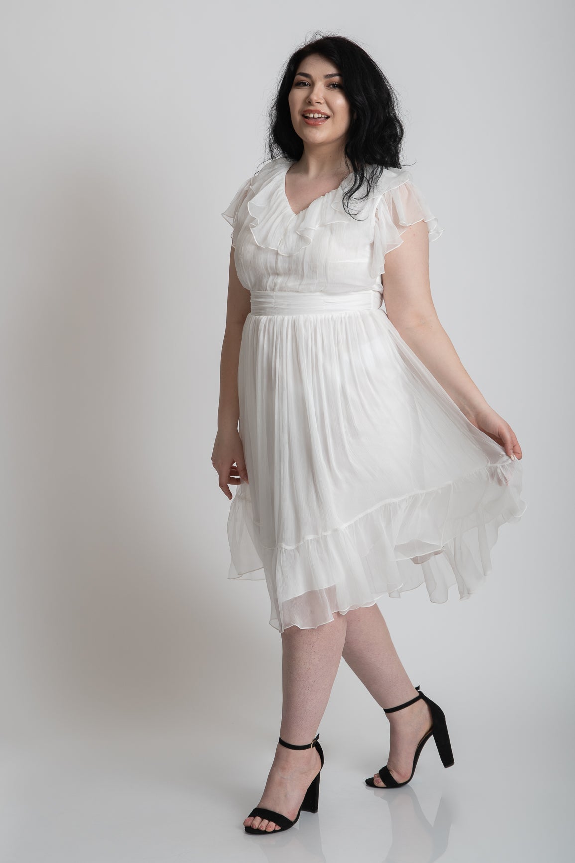 Rochie din matase cu volane, alba
