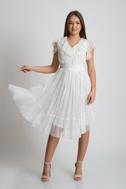 Rochie din matase cu volane, alba